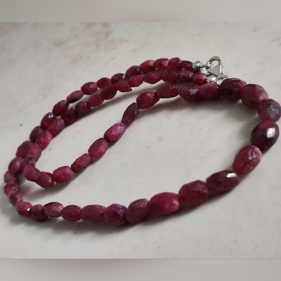 Genuine Faceted Rubies Necklace w/Sterling Silver Clasp - Picture 14 of 16